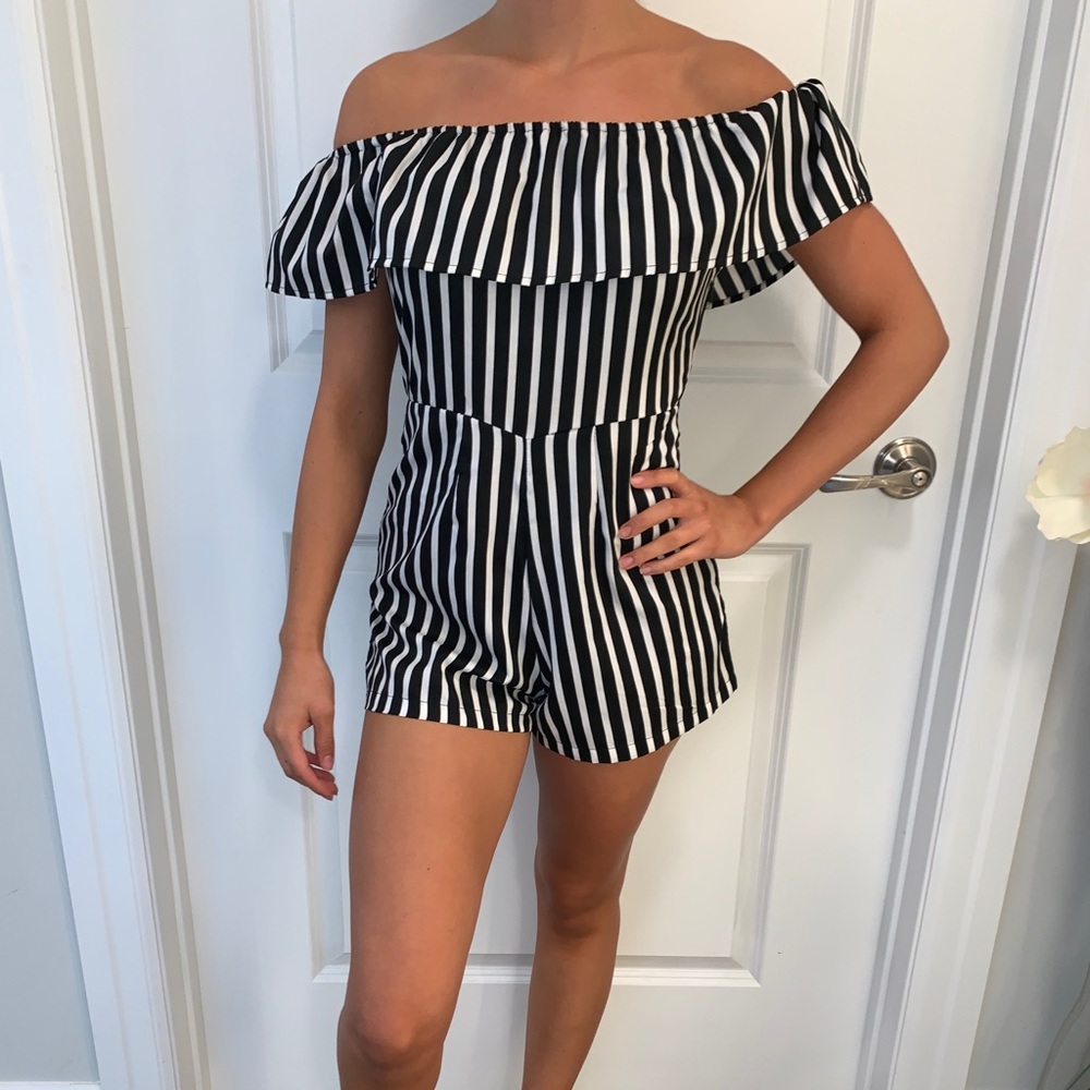 Striped off the shoulder romper